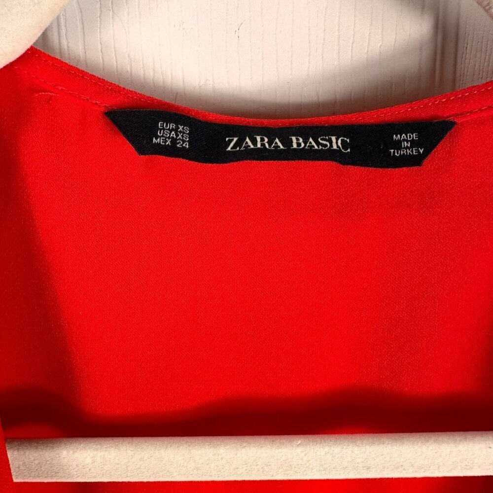Zara Red Wrap Dress Midi Cap Sleeve V-Neck Casual Summer Short Sleeve XS - Picture 8 of 11
